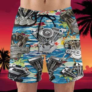 Biker Hawaiian Shirt and Men Beach Shorts, Seamless Motorcycle Engine Pattern - Hawaiian Shirts - GoDuckee