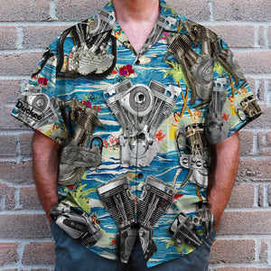 Biker Hawaiian Shirt and Men Beach Shorts, Seamless Motorcycle Engine Pattern - Hawaiian Shirts - GoDuckee
