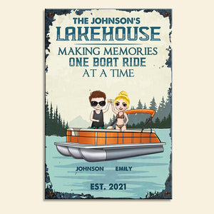 Personalized Pontoon Couple Metal Sign - Pontoon Lakehouse Making Memories One Boat Ride At A Time Fol7-Vd3 - Metal Wall Art - GoDuckee