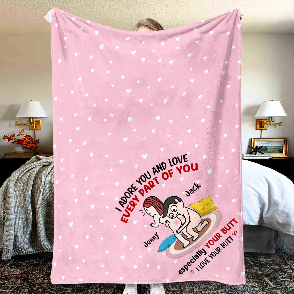 Personalized Couple Blanket - I Adore You And Love Every Part Of You Especially You Butt - Gift For Couple - Blanket - GoDuckee