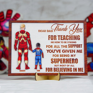Dear Dad Thank You - Personalized Layered Wood Sign Stand - Gift For Dad - Wood Sign - GoDuckee