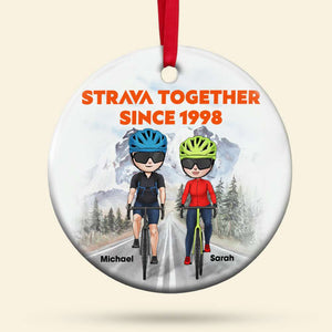 Cycling Couple Ride Together Ceramic Ornament, Personalized Gift - Ornament - GoDuckee