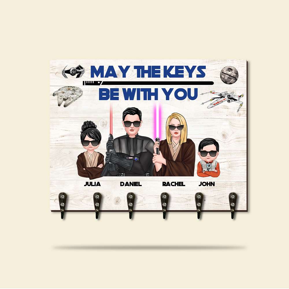 May The Keys Be With You - Personalized Wood Key Hanger - Gift For Family - Wood Sign - GoDuckee
