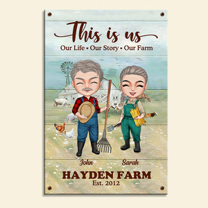 This Is Us Our Life Our Story Our Farm, Farmer Couple Printed Metal Sign Gift - Metal Wall Art - GoDuckee