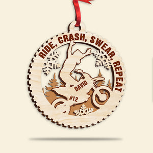 Personalized Motocross Wood Ornament, Ride Crash Swear Repeat - Ornament - GoDuckee