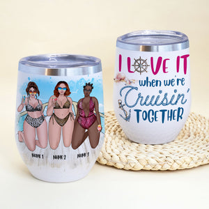 Personalized Bikini Girls Trip Wine Tumbler - Love It When We're Cruisin' Together - Leopard Pattern - Wine Tumbler - GoDuckee