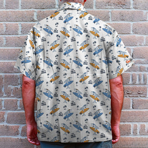 Surfing Hawaiian Shirt - Surfing Shark & Palm Trees Pattern - Hawaiian Shirts - GoDuckee