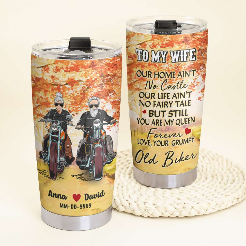 Personalized Biker Couple Tumbler - Our Home Ain't No Castle - - Tumbler Cup - GoDuckee