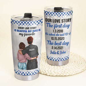 Personalized Police Couple Tumbler Cup - Our Love Story, The First Day, The Best Day - Tumbler Cup - GoDuckee