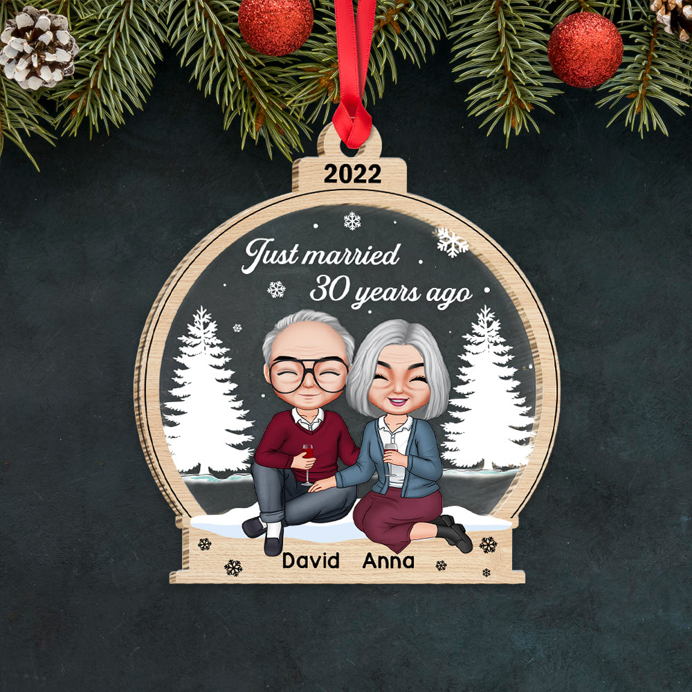 Just Married Years Ago Ornament, Personalized Old Couple Ornament, Christmas Tree Decor - Ornament - GoDuckee