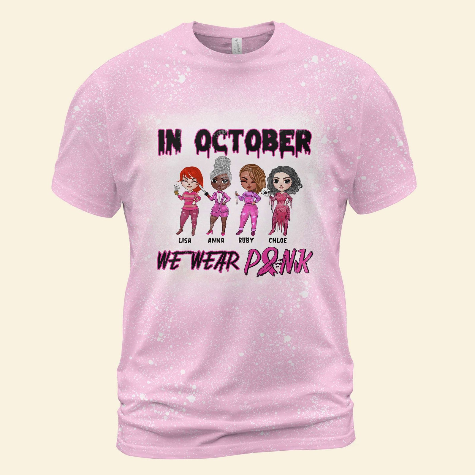 Breast Cancer In October We Wear Pink - Custom Bleached T-shirt - Shirts - GoDuckee