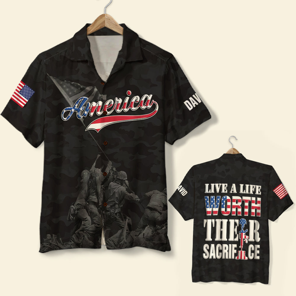 Military Live A Life Worth Their Sacrifice - Personalized Hawaiian Shirt, Aloha Shirt - Hawaiian Shirts - GoDuckee