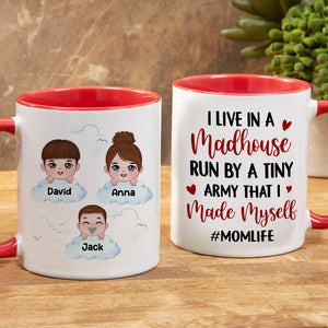 I Live In A Madhouse Run By A Tiny Army, Personalized Mug, Gift For Mom, Mother's Day Gift, Little Kids With Clouds - Coffee Mug - GoDuckee
