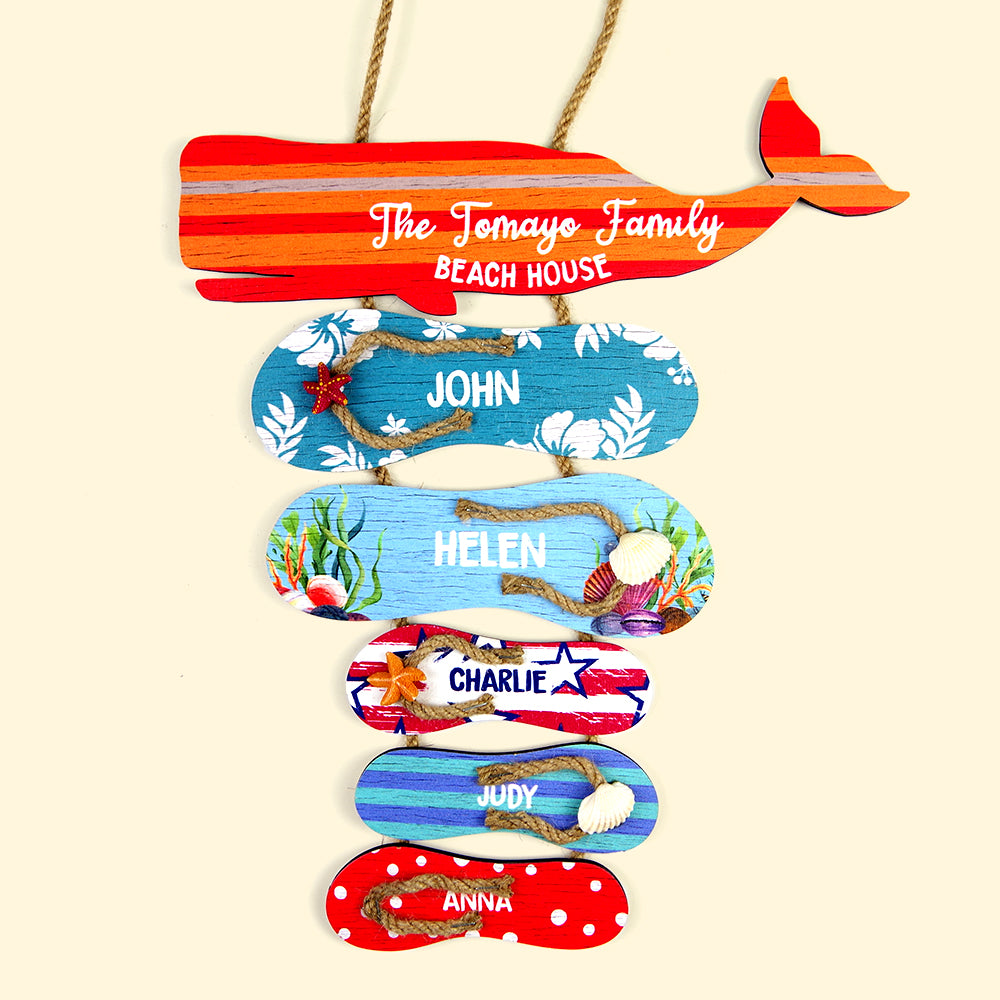 Beach House Personalized Flip Flops Pallet Wood Sign Gift For Family - Wood Sign - GoDuckee