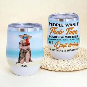 Personalized Bikini Girl Trip Wine Tumbler - Just Drink Whatever's In The Glass - Leopard Pattern - Wine Tumbler - GoDuckee