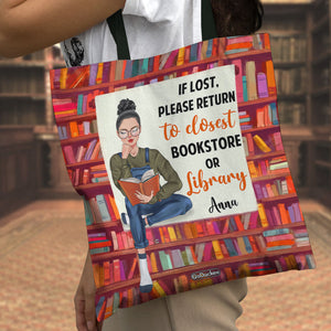 Personalized Book Tote Bag Girl Reading Book If Lost Please Return To Closest Bookstore - Tote Bag - GoDuckee