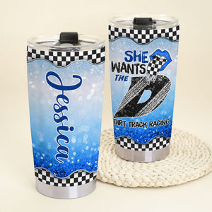 Personalized Dirt Track Racing Tumbler - She Want The D - Checkered Pattern - Tumbler Cup - GoDuckee