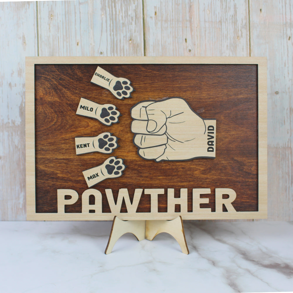 Fist Bump With Paws Personalized Layered Wood Sign Stand, Gift For Father's Day, Dog Lovers - Wood Sign - GoDuckee