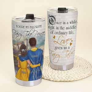 Personalized Couple Tumbler - One In A While Right In The Middle Of Ordinary Life Love Give Us A Fairy Tale - Beast and Beauty - Tumbler Cup - GoDuckee