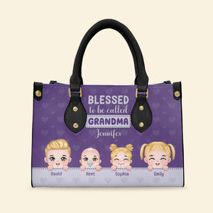 Blessed To Be Called, Personalized Leather Bag, Gift For Grandma - Leather Bag - GoDuckee