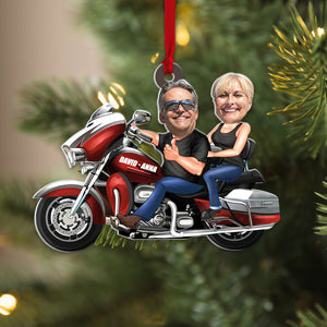 Custom Biker Couple Photo Ornament, Christmas Tree Decor - Ornament - GoDuckee