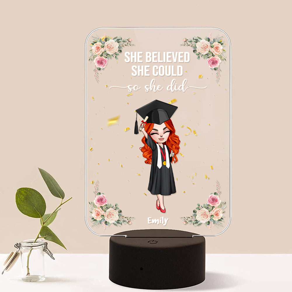 Personalized Graduate Led Night Light She Believed She Could So She Did chibi graduation - Led Night Light - GoDuckee