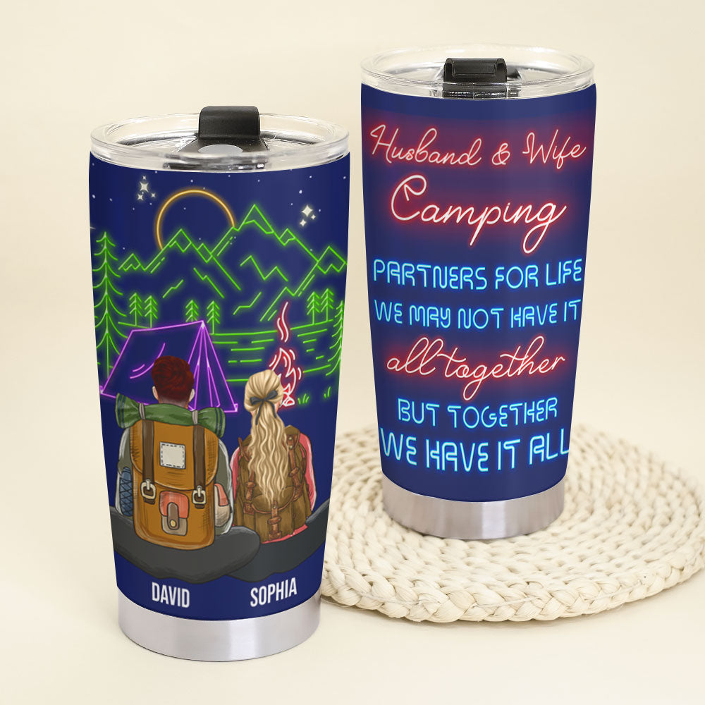 Personalized Camping Couple Tumbler - Husband And Wife Camping Partners For Life - Tumbler Cup - GoDuckee