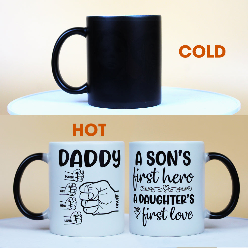 Dad A Son's First Hero A Daughter's First Love, Personalized Magic Mug, Father's Day Gifts - Magic Mug - GoDuckee