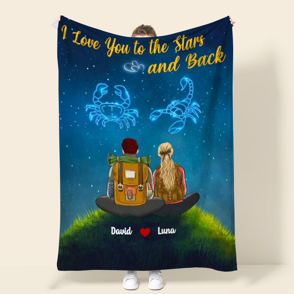 Personalized Zodiac Hiking Couple Blanket - I Love You To The Stars And Back - Blanket - GoDuckee