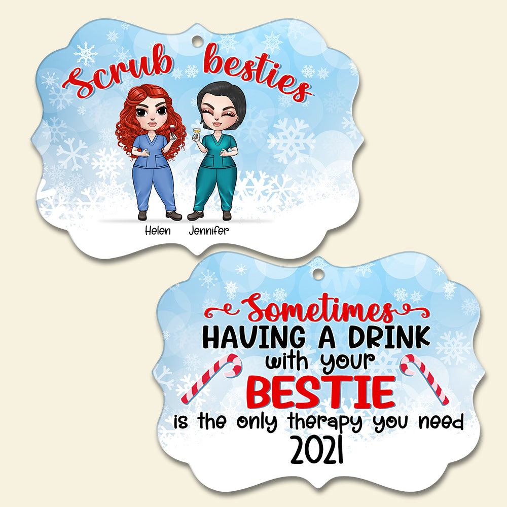 Nurse Scrub Besties - Personalized Aluminium Benelux Ornament - Ornament - GoDuckee