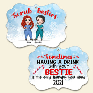 Nurse Scrub Besties - Personalized Aluminium Benelux Ornament - Ornament - GoDuckee