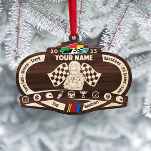 Turn Left-Wreck-Track Personalized Racing Custom Shape Wood Ornament - Ornament - GoDuckee