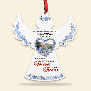 No Longer By Our Side Forever In Our Hearts, Personalized Heaven Angel Custom Shape Ornament - Ornament - GoDuckee