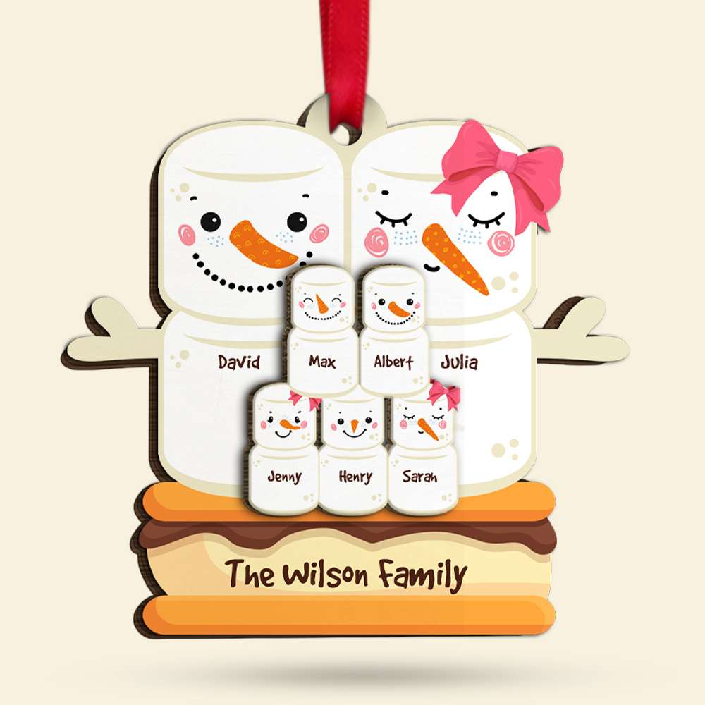 Personalized Marshmallow Family Wood Ornament, Christmas Gift - Ornament - GoDuckee