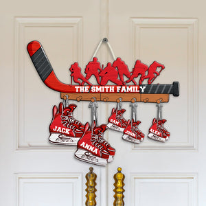 Hockey Family, Personalized Hockey Stick and Skate Wood Sign, Hockey Home Decor - Wood Sign - GoDuckee