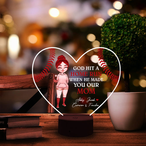 Baseball God Hit A Home Run When He Made You Our Mom Personalized Led Night Light - Led Night Light - GoDuckee