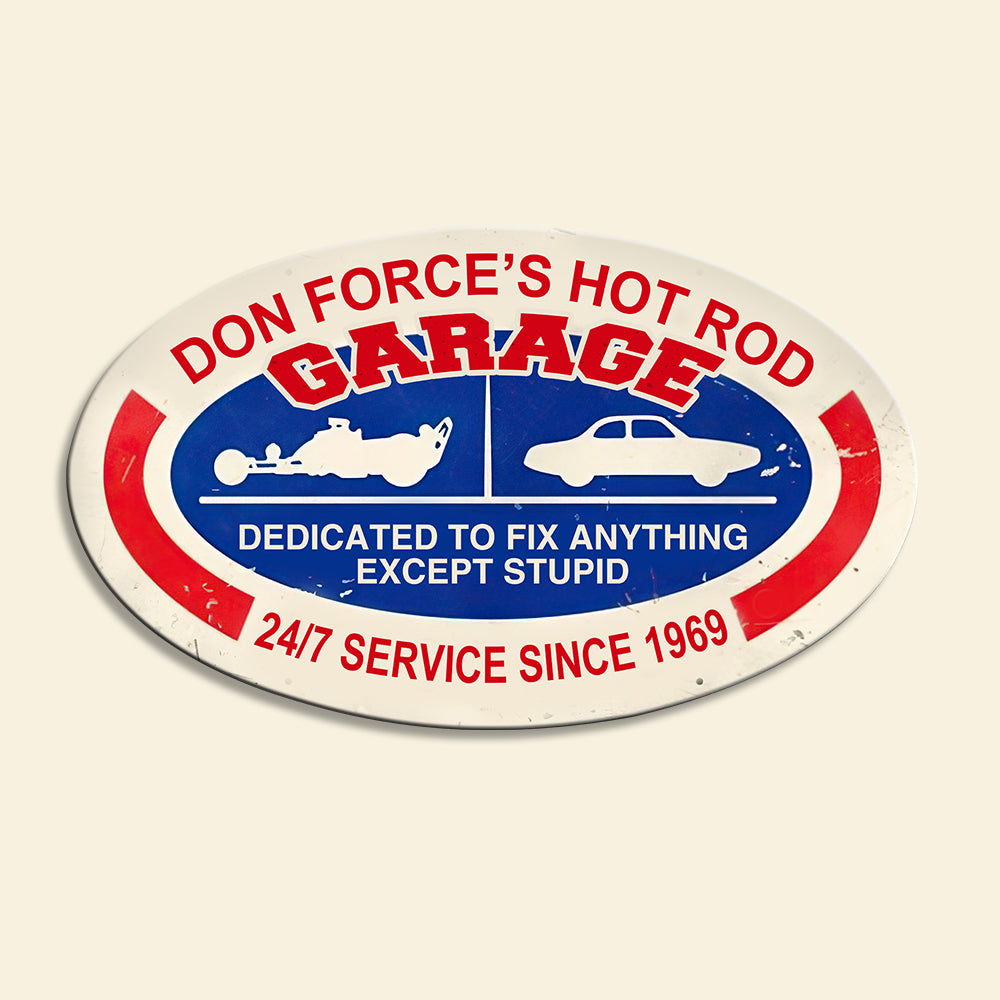 Vintage Drag Racing Metal Sign, Dedicated to fix anything, Custom Hot Rod Garage's Name Fol6-Vd2 - Metal Wall Art - GoDuckee