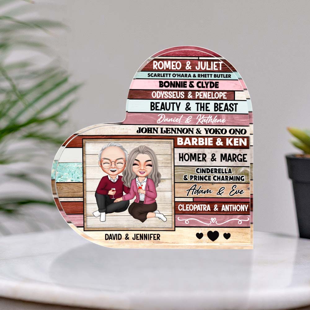 Anniversary Couple Drinking Happy Valentine's Day Heart Shaped Acrylic Plaque, - Decorative Plaques - GoDuckee