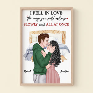 Personalized Couple Poster Canvas, Fell In Love The Way You Fall Asleep Slowly And All At Once - Poster & Canvas - GoDuckee