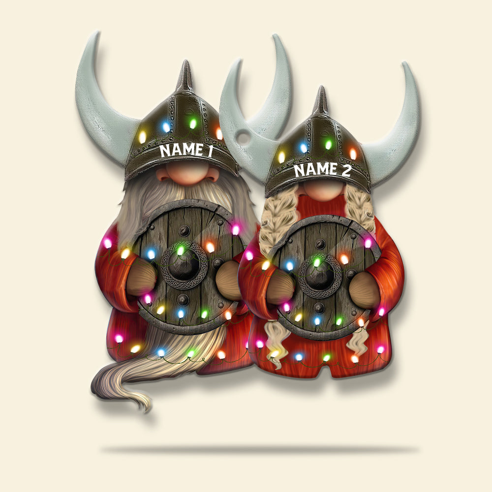 Viking Gnome Couple With Printed Christmas Light - Personalized Christmas Ornament - Gift For Couples - Ornament - GoDuckee