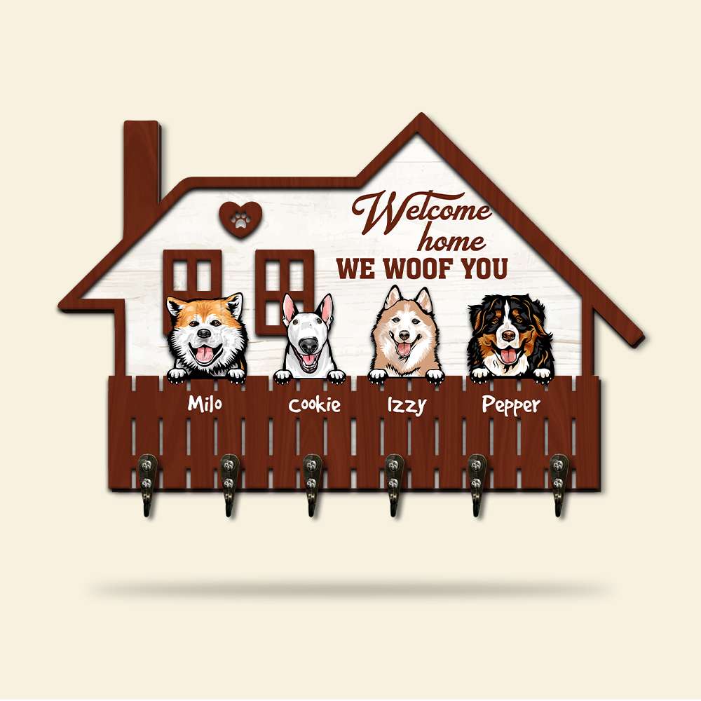 Dogs Welcome Home We Woof You - Personalized Layers Wood Key Hanger - Wood Sign - GoDuckee