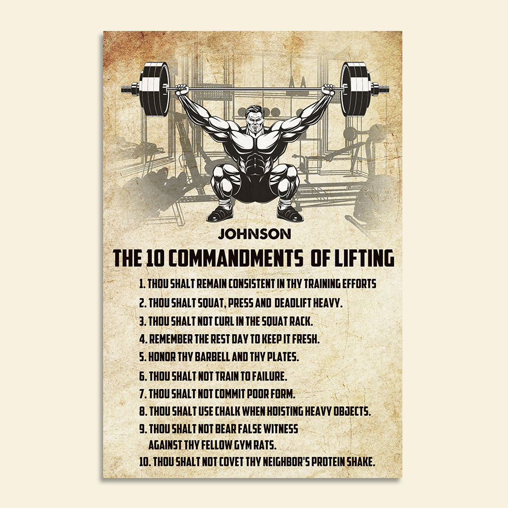 Personalized Weightlifting Man Poster - The 10 Commandments Of Lifting - Vintage - Poster & Canvas - GoDuckee