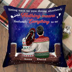 Sitting Next To You Doing Absolutely Nothing Personalized Couple Pillow, Christmas Gift - Pillow - GoDuckee