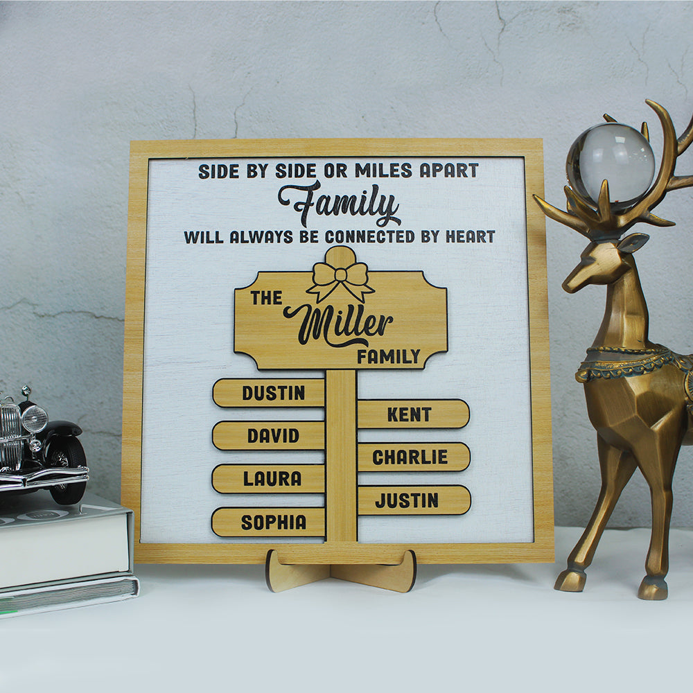 Family Side By Side Or Miles Apart - Personalized Layered Wood Sign Stand - Wood Sign - GoDuckee