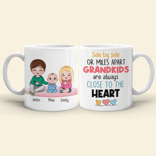 Side By Side Or Miles Apart Grandkids Are Always Close To The Heart, Family Grandkids White Mug - Coffee Mug - GoDuckee