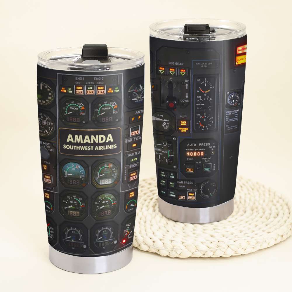 Pilot Control-panel Plane - Personalized Tumbler Cup - Custom Name - Tumbler Cup - GoDuckee