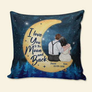 I Love You To The Moon And Back, Couple Moon Lover - Pillow - GoDuckee