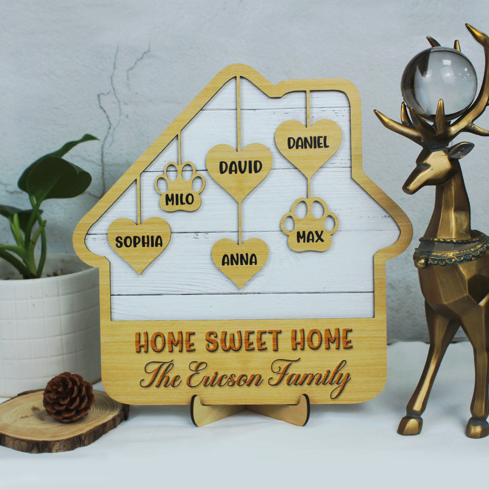 Home Sweet Home - Personalized Layered Wood Sign Stand, Gift For Family and Friends - Wood Sign - GoDuckee