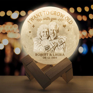 I Want To Grow Old With You Personalized 3D Moon Lamp-Couple Gift - Led Night Light - GoDuckee