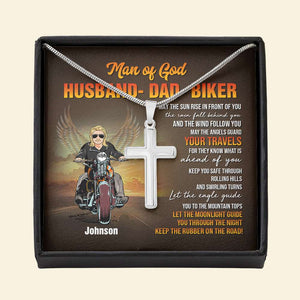 Biker Man Of God - Personalized Stainless Cross Necklace - Jewelry - GoDuckee
